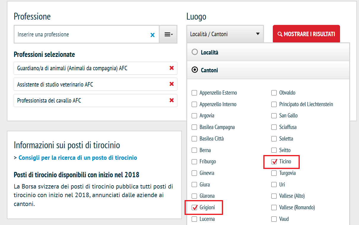 Selezionare un cantone