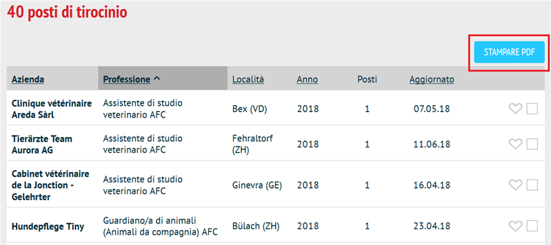 Stampare la lista dei posti selezionati